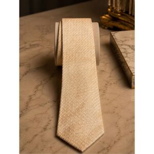 NWOT Bijan Milano Italian Silk Necktie Champagne gold Woven Geometric Luxury Des